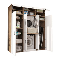 Roomart Waschmaschinenschrank DORA-I 190 cm, Weiß Eiche, 230 cm hoch, weißer Hintergrund