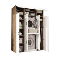 Roomart Waschmaschinenschrank DORA-I 160 cm, Weiß Eiche, 230 cm hoch, weißer Hintergrund