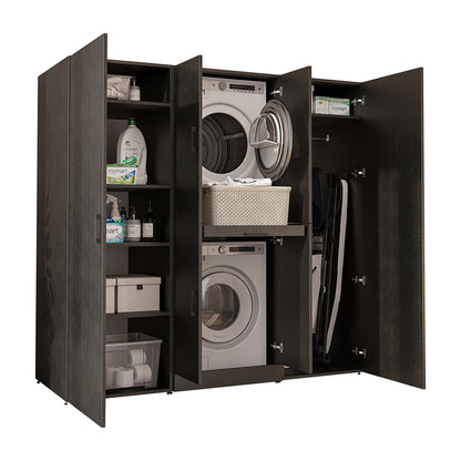 Roomart Waschmaschinenschrank DORA-I 190 cm, Schwarz Eiche, 186 cm hoch, weißer Hintergrund