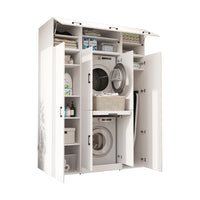 Roomart Waschmaschinenschrank DORA-I 160 cm, Weiß, 230 cm hoch, weißer Hintergrund
