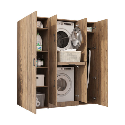 Roomart Waschmaschinenschrank DORA-I 160 cm, Eiche, 186 cm hoch, weißer Hintergrund